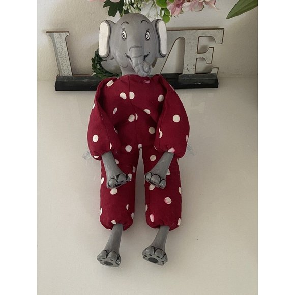 Elephant Toy Beaded Filled Soft Polka Dot Body Hand Painted Face Hands Feet Vtg - Picture 16 of 16